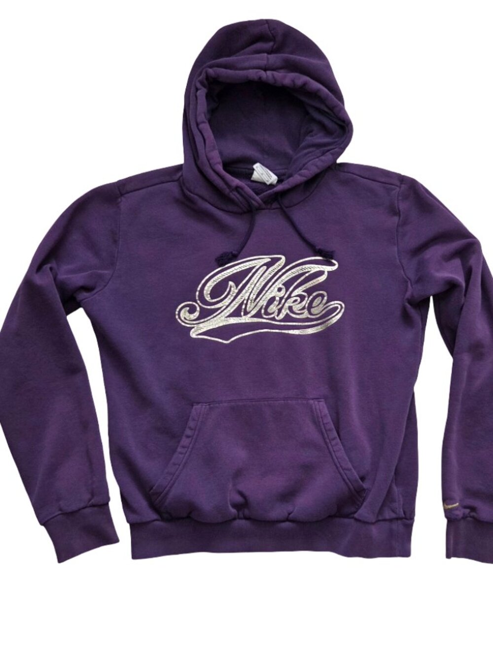 Nike Hoodie Womens M Purple Script Logo Gold Swoosh Pullover Y2K Style